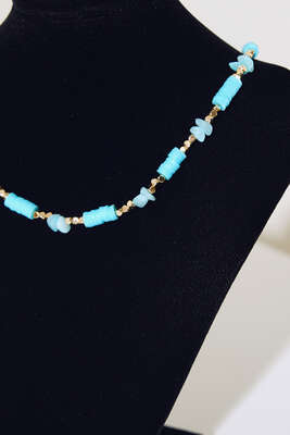 Renkli Boncuklu Kolye Mavi - Thumbnail