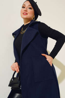 Cepli Kaşe Yelek Lacivert - Thumbnail