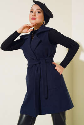 Cepli Kaşe Yelek Lacivert - Thumbnail