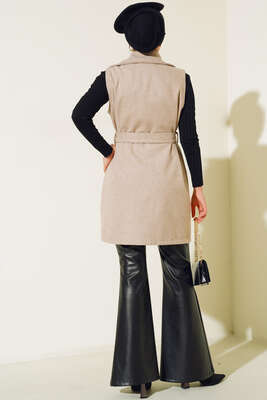 Cepli Kaşe Yelek Bej - Thumbnail