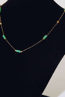 Boncuk Dikdörtgen Kolye Yeşil - Thumbnail