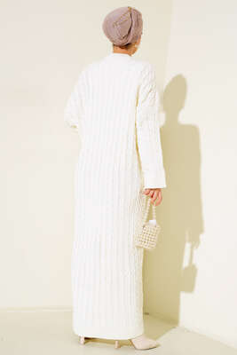 Saç Örgülü Triko Elbise Ekru - Thumbnail