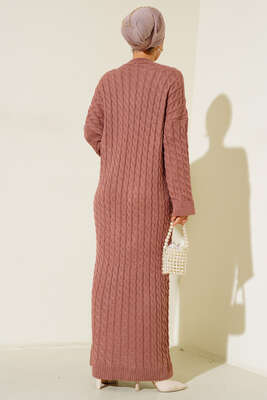 Saç Örgülü Triko Elbise Gül Kurusu - Thumbnail