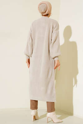 Balon Kol Triko Hırka Bej - Thumbnail