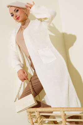 Balon Kol Triko Hırka Ekru - Thumbnail