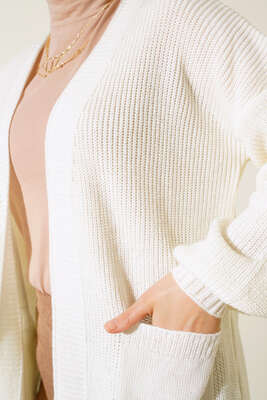 Balon Kol Triko Hırka Ekru - Thumbnail