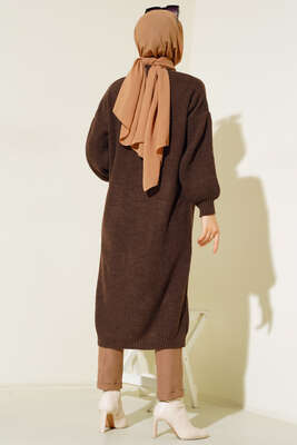 Balon Kol Triko Hırka Kahve - Thumbnail