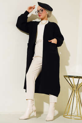 Balon Kol Triko Hırka Siyah - Thumbnail