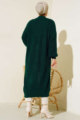 Balon Kol Triko Hırka Zümrüt Yeşili - Thumbnail