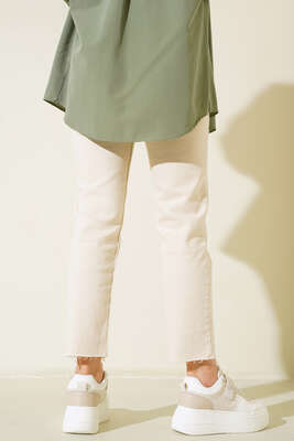 Yüksek Bel Boru Paça Kot Pantolon Taş - Thumbnail