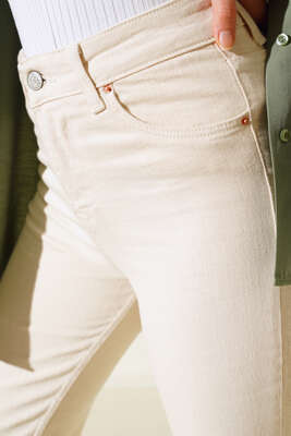 Yüksek Bel Boru Paça Kot Pantolon Taş - Thumbnail