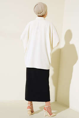 Yarasa Kol Ön Düğmeli Gömlek Ekru - Thumbnail