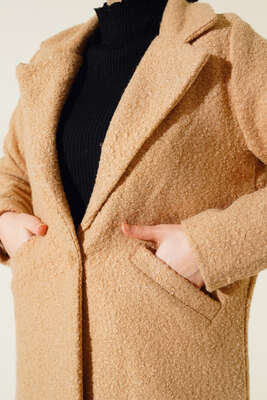 Önü Düğmeli Cepli Kaban Latte - Thumbnail