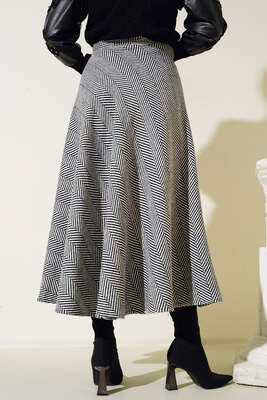 Çizgi Desen Kaşe Etek Siyah Çizgili - Thumbnail