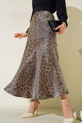 Leopar Saten Etek Siyah Camel - Thumbnail