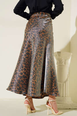 Leopar Saten Etek Siyah Camel - Thumbnail