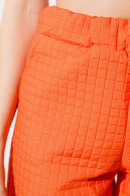 Paça Lastikli Kapitone Pantolon Oranj - Thumbnail