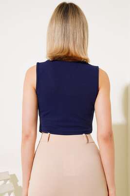 Düğmeli Kruvaze Yelek Lacivert - Thumbnail