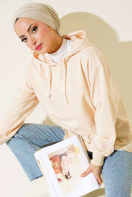 Garnili Kapüşonlu Tunik Bej - Thumbnail