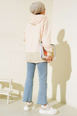 Garnili Kapüşonlu Tunik Bej - Thumbnail