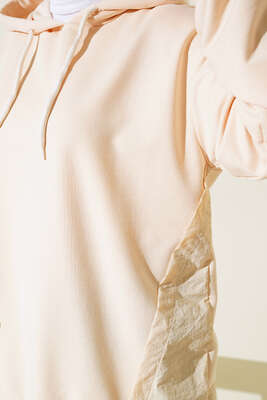 Garnili Kapüşonlu Tunik Bej - Thumbnail