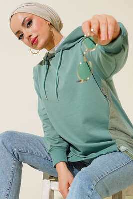 Garnili Kapüşonlu Tunik Çağla Yeşili - Thumbnail