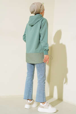 Garnili Kapüşonlu Tunik Çağla Yeşili - Thumbnail