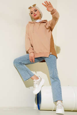 Garnili Kapüşonlu Tunik Camel - Thumbnail