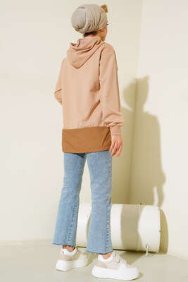 Garnili Kapüşonlu Tunik Camel - Thumbnail