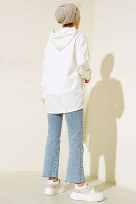 Garnili Kapüşonlu Tunik Ekru - Thumbnail