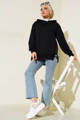 Garnili Kapüşonlu Tunik Siyah - Thumbnail