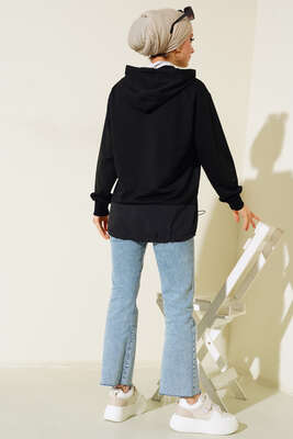 Garnili Kapüşonlu Tunik Siyah - Thumbnail