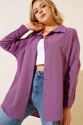 Oversize Kalıp Basic Gömlek Burgonya - Thumbnail