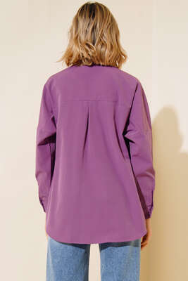 Oversize Kalıp Basic Gömlek Burgonya - Thumbnail