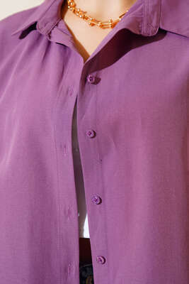 Oversize Kalıp Basic Gömlek Burgonya - Thumbnail