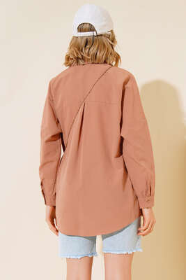 Oversize Kalıp Basic Gömlek Camel - Thumbnail