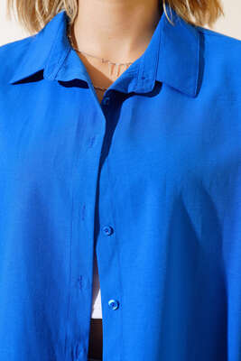 Oversize Kalıp Basic Gömlek Saks - Thumbnail