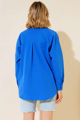 Oversize Kalıp Basic Gömlek Saks - Thumbnail