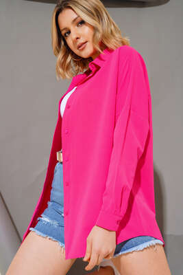 Oversize Kalıp Basic Gömlek Fuşya - Thumbnail