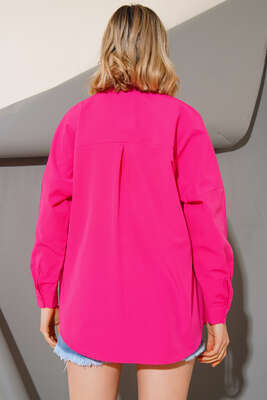 Oversize Kalıp Basic Gömlek Fuşya - Thumbnail