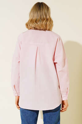Oversize Kalıp Basic Gömlek Pudra - Thumbnail