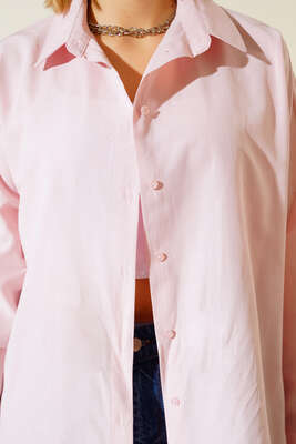 Oversize Kalıp Basic Gömlek Pudra - Thumbnail