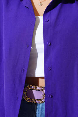 Oversize Kalıp Basic Gömlek Mor - Thumbnail