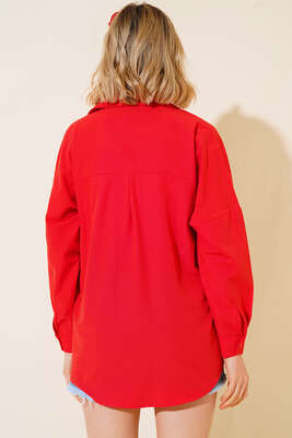 Oversize Kalıp Basic Gömlek Kırmızı - Thumbnail