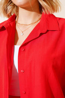 Oversize Kalıp Basic Gömlek Kırmızı - Thumbnail