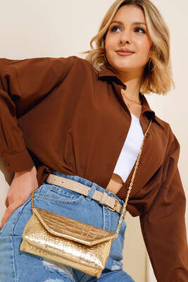 Oversize Kalıp Basic Gömlek Kahve - Thumbnail