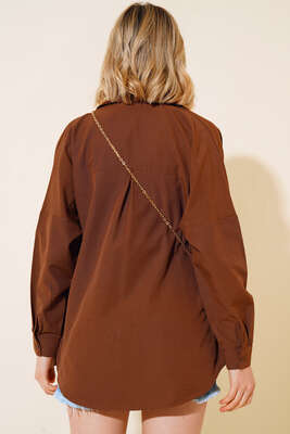 Oversize Kalıp Basic Gömlek Kahve - Thumbnail