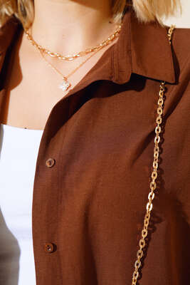 Oversize Kalıp Basic Gömlek Kahve - Thumbnail