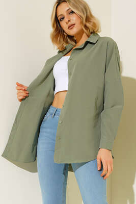 Oversize Kalıp Basic Gömlek Haki - Thumbnail