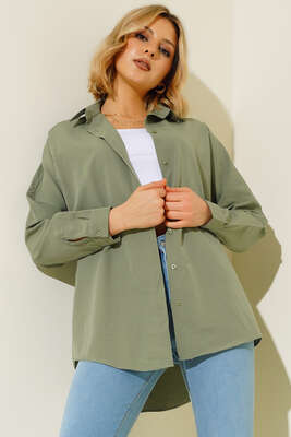 Oversize Kalıp Basic Gömlek Haki - Thumbnail